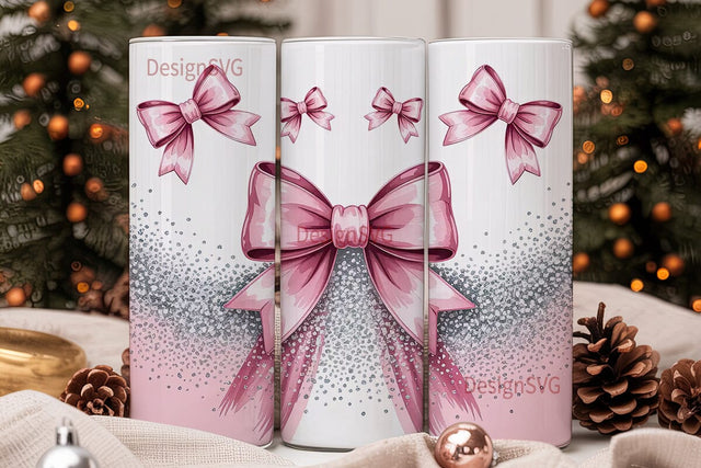 Pink Bow Glitter 20oz Tumbler Wrap Sublimation DesignSVG 