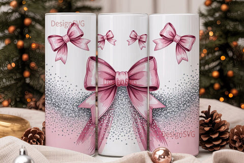 Pink Bow Glitter 20oz Tumbler Wrap Sublimation DesignSVG 