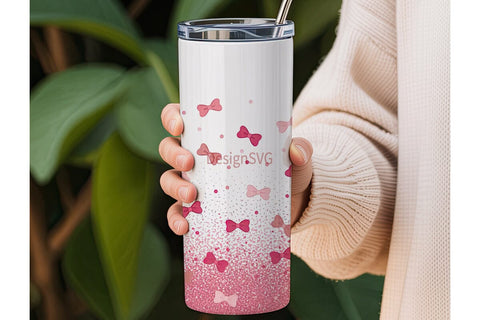 Pink Bow Glitter 20oz Tumbler Wrap Sublimation DesignSVG 