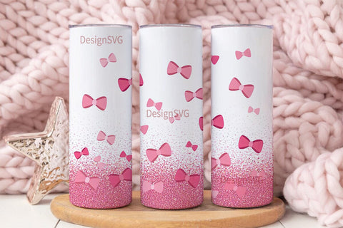 Pink Bow Glitter 20oz Tumbler Wrap Sublimation DesignSVG 