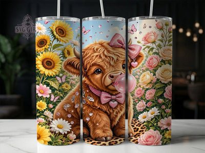 Pink Bow Highland Cow 20oz Tumbler, Pink bow cow, Highland cow tumbler, 20oz skinny tumbler, Cute cow design, Coquette bow print, Sublimation tumbler wrap, Pink coquette pattern Sublimation SvggirlplusArt 
