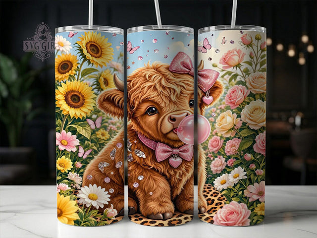Pink Bow Highland Cow 20oz Tumbler, Pink bow cow, Highland cow tumbler, 20oz skinny tumbler, Cute cow design, Coquette bow print, Sublimation tumbler wrap, Pink coquette pattern Sublimation SvggirlplusArt 