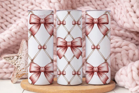 Pink Bow Lattice 20oz Tumbler Wrap Sublimation DesignSVG 
