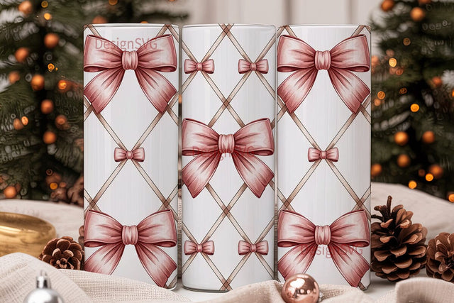 Pink Bow Lattice 20oz Tumbler Wrap Sublimation DesignSVG 