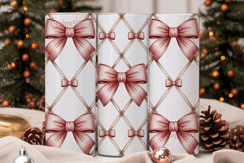 Pink Bow Lattice 20oz Tumbler Wrap Sublimation DesignSVG 