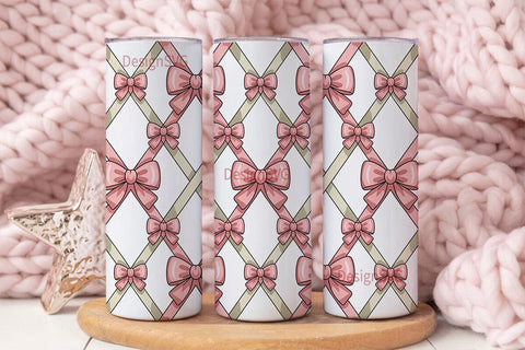 Pink Bow Lattice 20oz Tumbler Wrap Sublimation DesignSVG 
