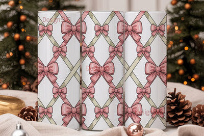 Pink Bow Lattice 20oz Tumbler Wrap Sublimation DesignSVG 