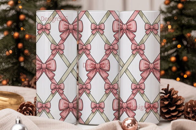 Pink Bow Lattice 20oz Tumbler Wrap Sublimation DesignSVG 