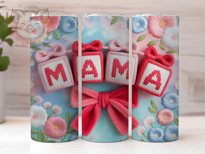Pink Bow Mama Yarn 20oz Tumbler, Faux Yarn Pattern, Sublimation Tumbler Wrap, 20oz Tumbler, Cute Mom Gift, Cozy Yarn Style, Motherhood Keepsake Sublimation Lara' s Designs 