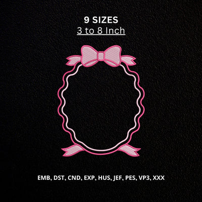 Pink Bow Monogram Frame Machine Embroidery Design – Scalloped Name Frame Embroidery File Embroidery/Applique DESIGNS PatternFeed8 