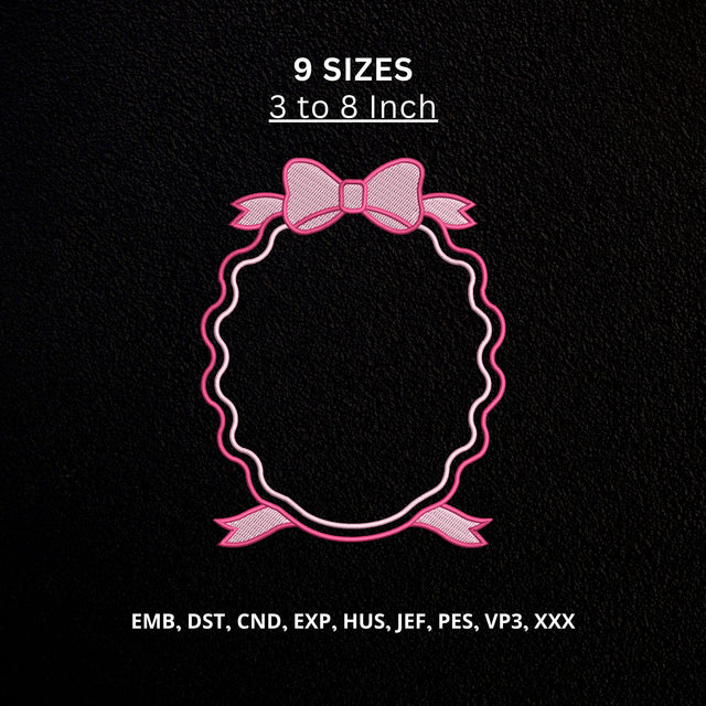 Pink Bow Monogram Frame Machine Embroidery Design – Scalloped Name Frame Embroidery File Embroidery/Applique DESIGNS PatternFeed8 