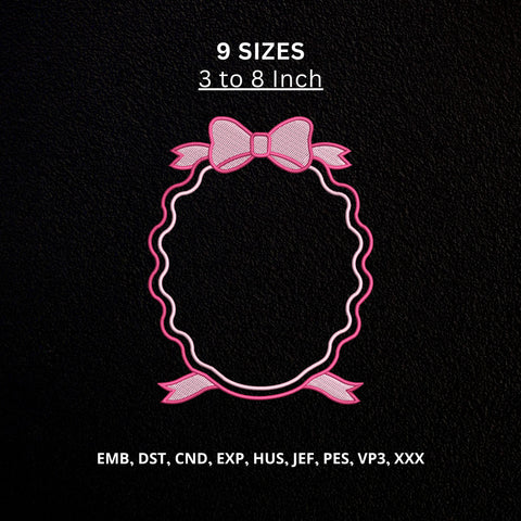 Pink Bow Monogram Frame Machine Embroidery Design – Scalloped Name Frame Embroidery File Embroidery/Applique DESIGNS PatternFeed8 