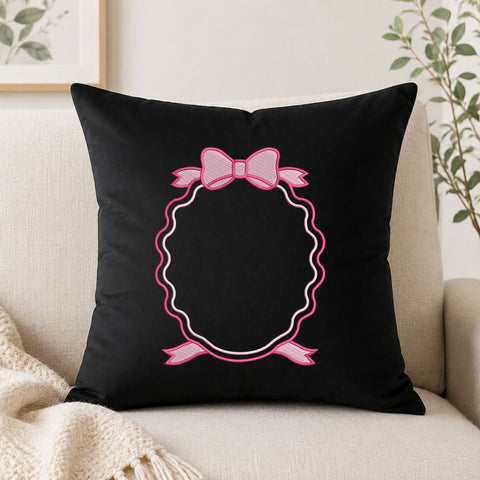 Pink Bow Monogram Frame Machine Embroidery Design – Scalloped Name Frame Embroidery File Embroidery/Applique DESIGNS PatternFeed8 