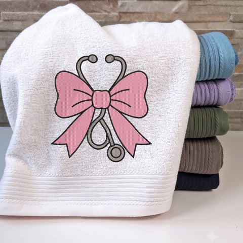 Pink Bow Nurse Embroidery Design – Coquette Stethoscope Nursing Machine Embroidery File Embroidery/Applique DESIGNS PatternFeed8 