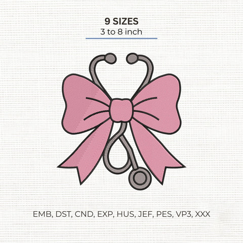 Pink Bow Nurse Embroidery Design – Coquette Stethoscope Nursing Machine Embroidery File Embroidery/Applique DESIGNS PatternFeed8 
