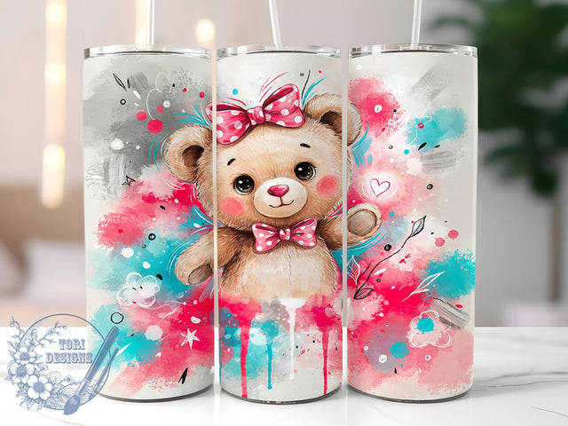 Pink Bow Plush Teddy Bear 20oz Tumbler, Pink Bow, Plush Teddy, Cute Design, Sublimation Wrap, 20oz Tumbler, Whimsical Aesthetic, Cozy Charm Sublimation ToriDesigns 