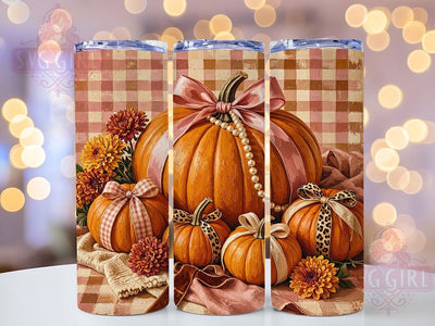 Pink Bow Pumpkin 20oz Tumbler, Pink Bow Motif, Pumpkin Art Design, Autumn Theme, Cute Accent, Whimsical Charm, Sublimation Wrap, 20oz Tumbler Sublimation SvggirlplusArt 