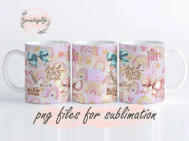 Pink Bow Sublimation Design Digital Download PNG, Girl Power Mug Feminist PNG Girls Rule Mug Wrap 11oz Sublimation PrintingLife 