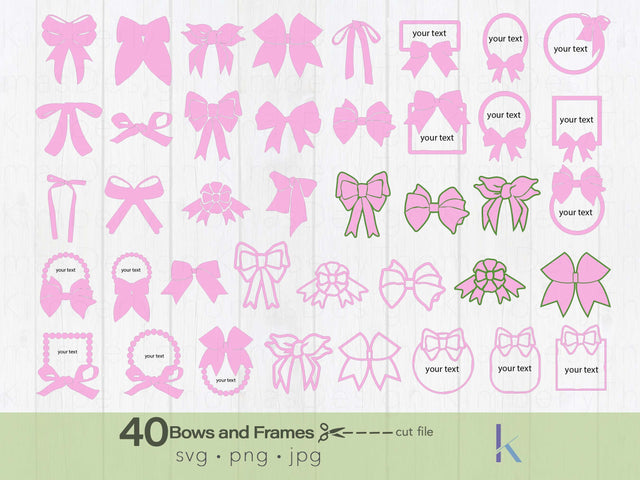 Pink Bow svg, Bow Bundle svg, cheer bow svg, hair bow svg, Pink and green bow png, svg for Silhouette, Cricut design, Laser cut file SVG Kimberly Thomas Design 