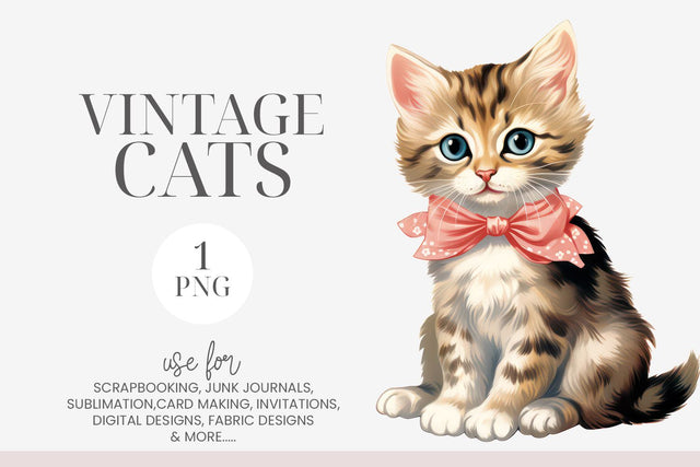 Pink Bow Tabby Cat Clipart PNG SVG BijouBay 