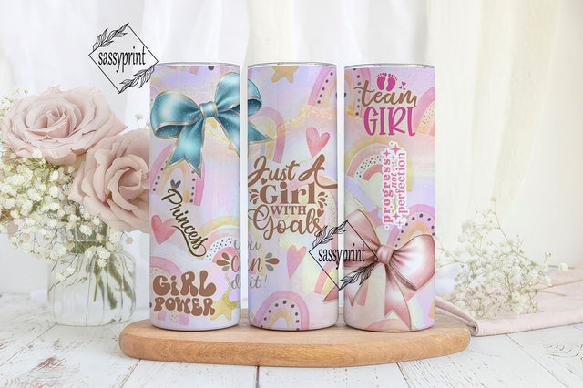 Pink Bow Tumbler 20 oz Skinny Sublimation Design Digital Download PNG, Girl Power Tumbler Feminist PNG Girls Rule Tumbler Wrap Sublimation sassyprint 