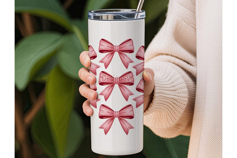 Pink Bow Tumbler Wrap PNG Sublimation DesignSVG 