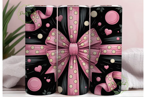 Pink Bow Tumbler Wrap PNG Sublimation PixelChick 