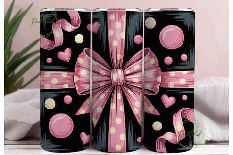 Pink Bow Tumbler Wrap PNG Sublimation PixelChick 