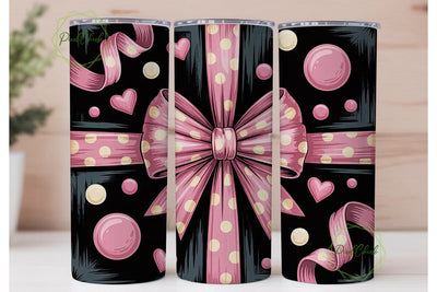 Pink Bow Tumbler Wrap PNG Sublimation PixelChick 