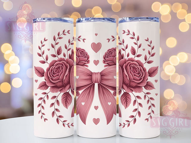 Pink Bow Valentine Seamless Tumbler, Seamless Pattern, Valentine's Day, Sublimation Art, 20oz Tumbler, Cute Wrap, Love Theme Sublimation SvggirlplusArt 