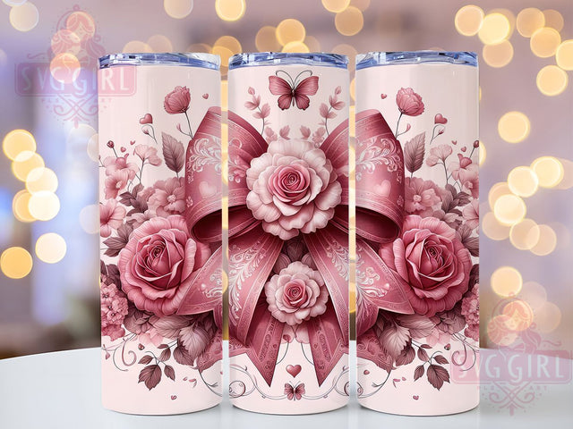Pink Bow Valentine Seamless Tumbler, Seamless Pattern, Valentine's Day, Sublimation Art, 20oz Tumbler, Cute Wrap, Love Theme Sublimation SvggirlplusArt 