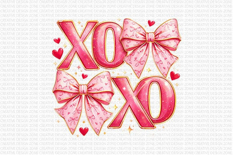 Pink Bow XOXO Valentine PNG Design SVG BillahCrafts 