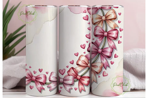 Pink Bows and Hearts 20oz Tumbler Wrap Sublimation PixelChick 