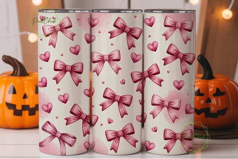 Pink Bows and Hearts 20oz Tumbler Wrap Sublimation PixelChick 