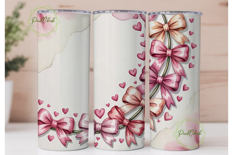 Pink Bows and Hearts 20oz Tumbler Wrap Sublimation PixelChick 