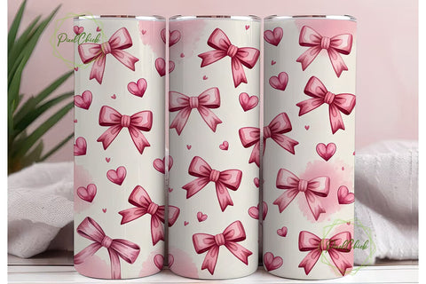 Pink Bows and Hearts 20oz Tumbler Wrap Sublimation PixelChick 