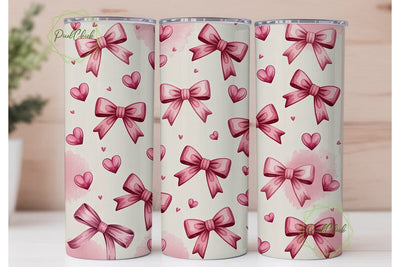 Pink Bows and Hearts 20oz Tumbler Wrap Sublimation PixelChick 