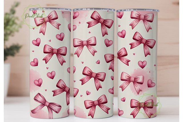Pink Bows and Hearts 20oz Tumbler Wrap Sublimation PixelChick 
