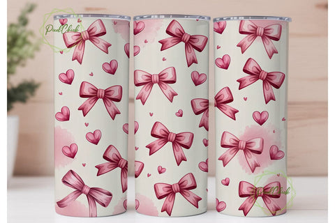 Pink Bows and Hearts 20oz Tumbler Wrap Sublimation PixelChick 