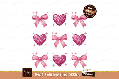 Pink Bows And Hearts Sublimation Png Sublimation Designangry 