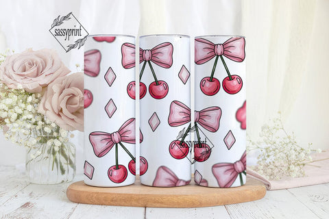 Pink Bows & Cherries 20oz Tumbler Design Sublimation sassyprint 