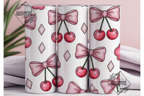 Pink Bows & Cherries 20oz Tumbler Design Sublimation sassyprint 