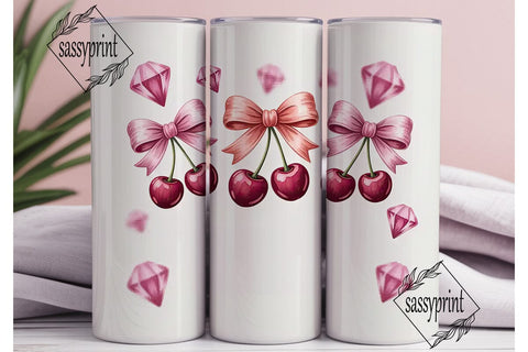 Pink Bows & Cherries 20oz Tumbler Design Sublimation sassyprint 