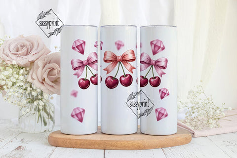 Pink Bows & Cherries 20oz Tumbler Design Sublimation sassyprint 