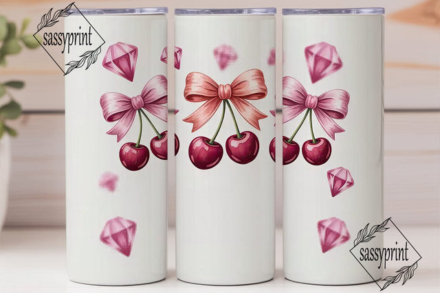 Pink Bows & Cherries 20oz Tumbler Design Sublimation sassyprint 