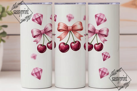 Pink Bows & Cherries 20oz Tumbler Design Sublimation sassyprint 