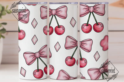 Pink Bows & Cherries 20oz Tumbler Design Sublimation sassyprint 