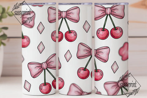Pink Bows & Cherries 20oz Tumbler Design Sublimation sassyprint 