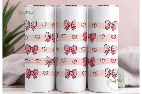 Pink Bows & Hearts 20oz Tumbler Wrap Sublimation PixelChick 