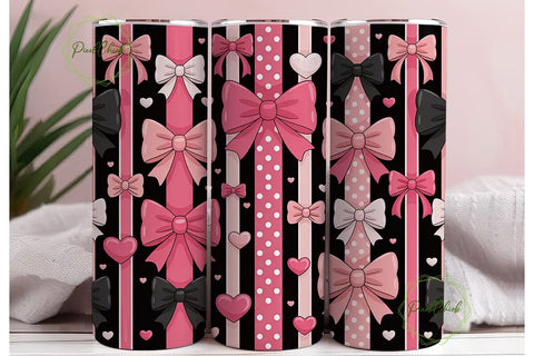 Pink Bows & Hearts 20oz Tumbler Wrap Sublimation PixelChick 